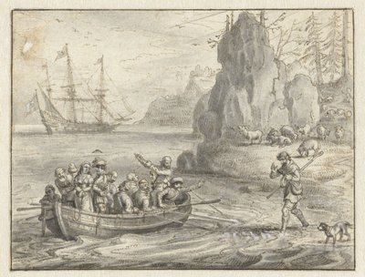 Celadon Begging Pirates to Take Him Along with His Abducted Wife, Galatea by Adriaen Pietersz van de Venne