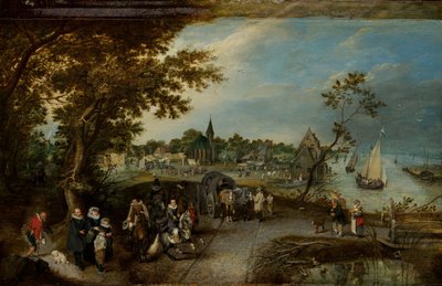 Landscape with Figures and a Village Fair by Adriaen Pietersz van de Venne