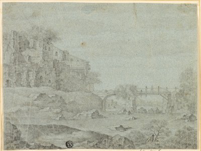 Ruins Overlooking River with Bridge by Adriaen Pietersz. van de Venne