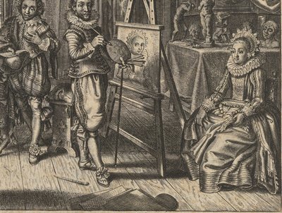 Painter and Female Model in Studio (Marriage series) by Adriaen Pietersz van de Venne