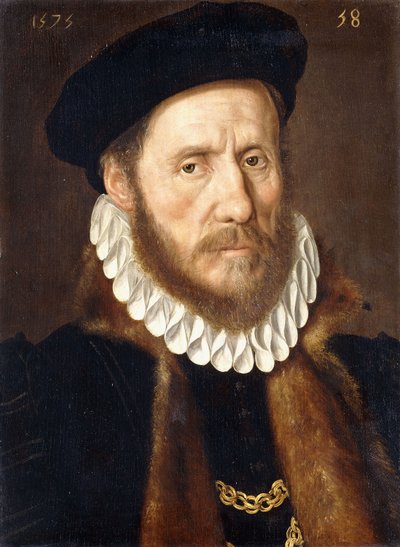 Portrait of a Bearded Gentleman, Bust Length, Wearing Gold Chains Beneath a Fur-lined Coat, 1575 by Adriaen Thomasz Key