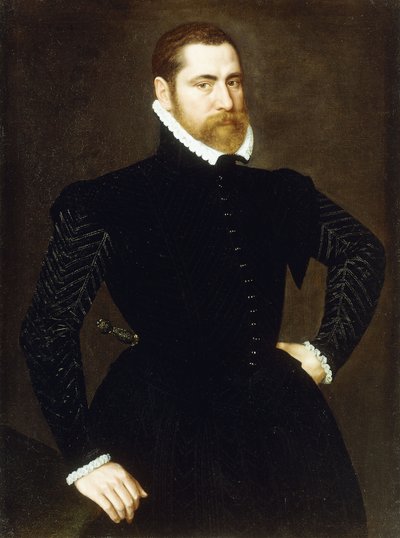 Portrait of a Gentleman, Three-quarter length, Wearing a Black Costume with White Ruff by Adriaen Thomasz Key