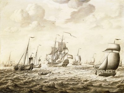 A Dutch Man-of-War Firing a Salute by Adriaen van Salm