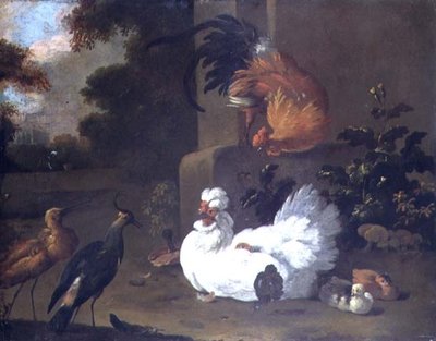 A Ruft, a Lapwing and Chickens by a Mounting Block by Adriaen van Oolen
