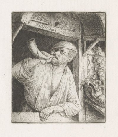 Baker Blowing a Horn in a Doorway by Adriaen van Ostade