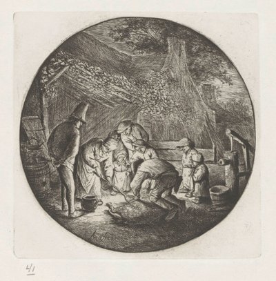 Peasant Family Slaughtering a Pig by Adriaen van Ostade