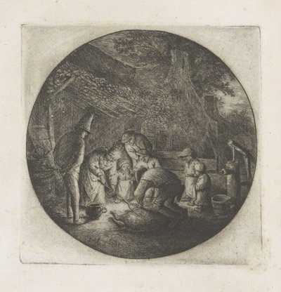 Peasant Family Slaughtering a Pig by Adriaen van Ostade
