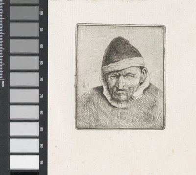 Bust of a peasant with fur hat by Adriaen van Ostade