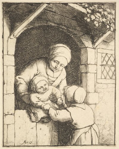 Little Girl Playing with a Baby in its Mother