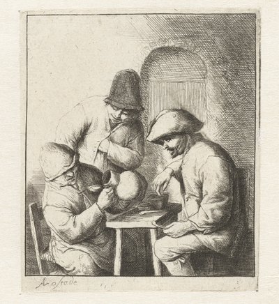 Man Looking into an Empty Jug, Two Men Watching by Adriaen van Ostade