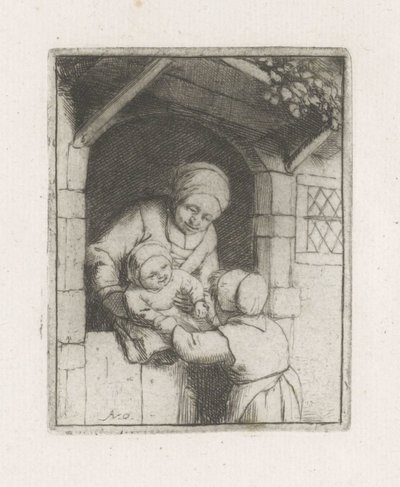 Mother with Two Children in a Doorway by Adriaen van Ostade