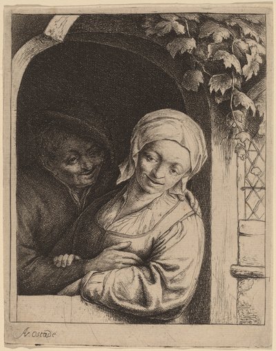 Peasant Couple in a Doorway (Village Romance) by Adriaen van Ostade