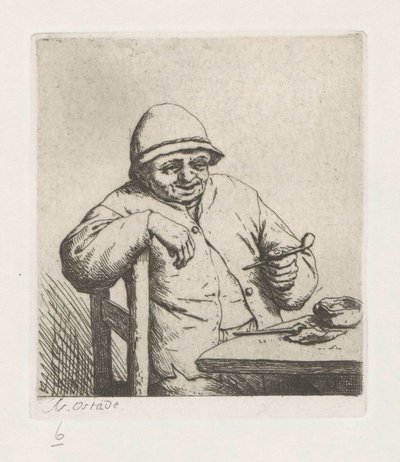 Smoking Peasant with Arm Over Chair Back by Adriaen van Ostade
