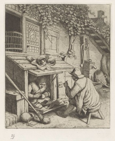 Shoemaker in Shop in Front of His House with a Customer by Adriaen van Ostade
