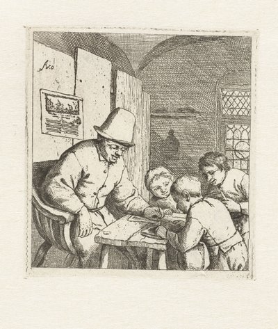 Schoolmaster with Three Students at a Table (The School) by Adriaen van Ostade
