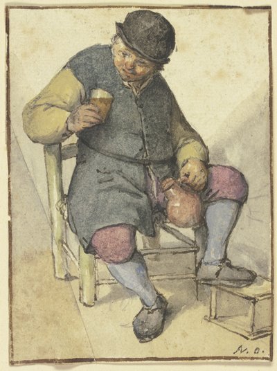 Seated Farmer from the Front, with Jug and Glass by Adriaen van Ostade