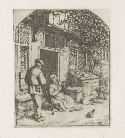Spinster on the Threshold of a House by Adriaen van Ostade