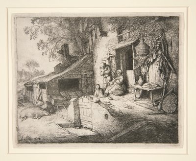 Woman Spinning at a Cottage Door by Adriaen van Ostade