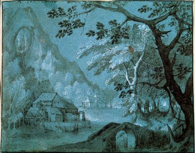 Landscape with a Mill by a Mountain Lake by Adriaen van Stalbemt