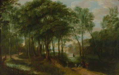 Walkers in a Woodland with Architecture in the Background by Adriaen van Stalbemt
