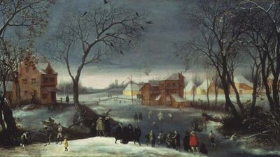 Winter Landscape with Skaters by Adriaen van Stalbemt