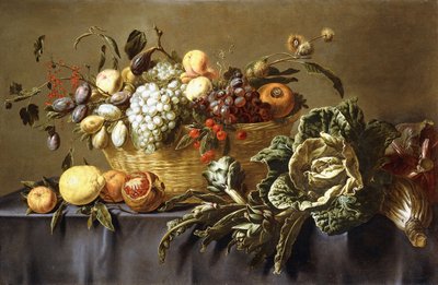 A Basket of Fruit on a Draped Table by Adriaen van Utrecht