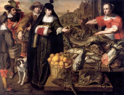 A Lady at the Fish Market in Antwerp by Adriaen van Utrecht