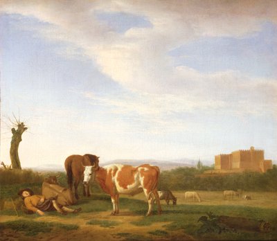 A Pastoral Landscape with a Sleeping Herdsman by Adriaen van de Velde
