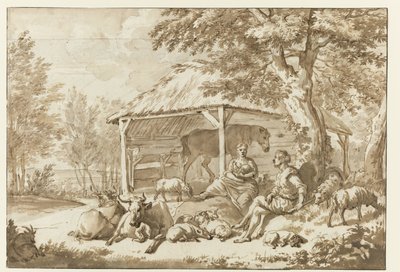 A Shepherd Couple with Cattle Near a Shed by Adriaen van de Velde