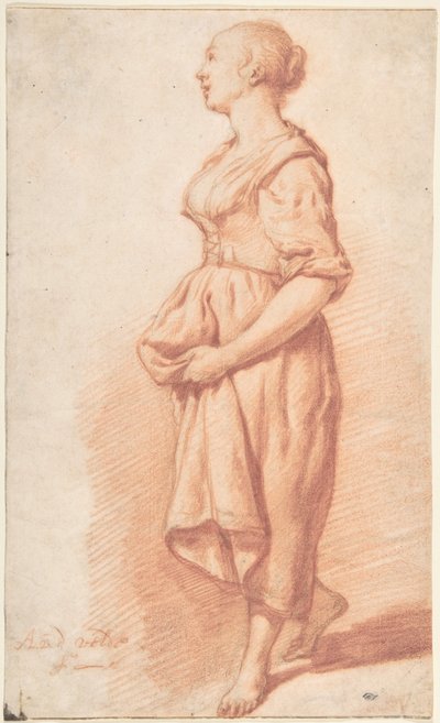 A Young Girl Walking to the Left by Adriaen van de Velde