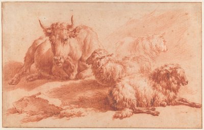 Lying Cow and Three Sheep by Adriaen van de Velde