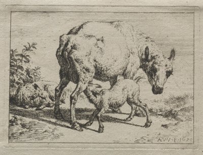 The Ewe and Two Lambs by Adriaen van de Velde