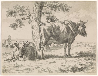 Two Cows by a Tree (series title) by Adriaen van de Velde
