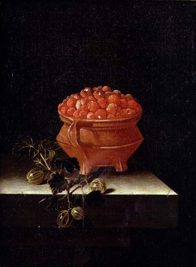 Strawberries and Gooseberries on a Stone Ledge by Adrian Coorte