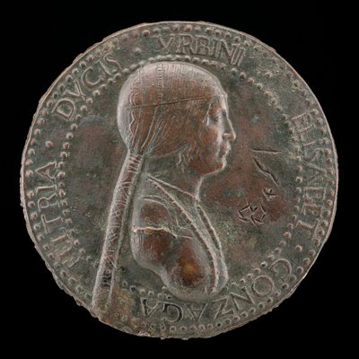 Elisabetta Gonzaga, died 1528, Duchess of Urbino, Wife of Guidobaldo I 1489 [obv], probably after 15 by Adriano Fiorentino