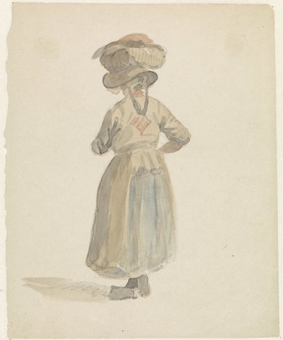 Figure Study of a Woman with a Basket on Her Head, from Behind by Adrianus Eversen