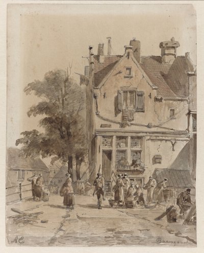 View of a Bridge over the Baangracht in Amsterdam, with Food Vendors by Adrianus Eversen
