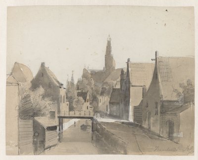 View of a Canal in Haarlem, with St. Bavo in the Background by Adrianus Eversen