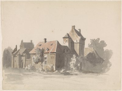View of a Group of Houses with City Gate by Adrianus Eversen