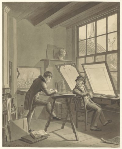 Studio of Jacob Ernst Marcus in the Rozenstraat in Amsterdam by Adrianus Gerardus van Schoone