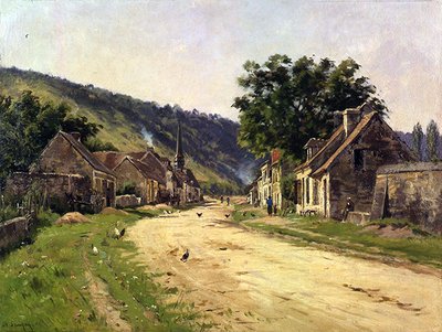Village Street with Figures by Adrien Jacques Sauzay