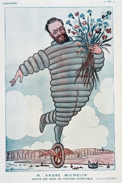 Cartoon by Andre Michelin and Bibendum - Illustration by Adrien Barrere (1877-1931) in “Fantasio” from 01/07/1923 by Adrien Barrere
