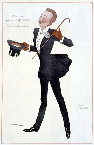 Cartoon by Count Boni of Castellane - Illustration by Adrien Barrere (1877-1931) in Fantasio by Adrien Barrere
