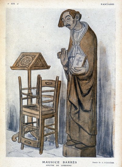 Maurice Barrès and Apostle of Lorraine - Caricature by Adrien Barrere (1877-1931) in 