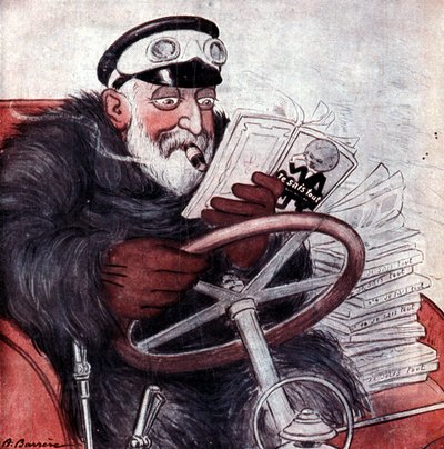 Portrait of King Edward VII of England driving his car (drawing by A. Barrère) by Adrien Barrere