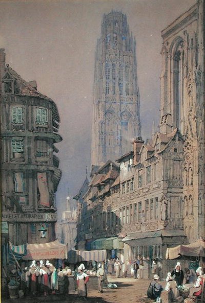 Market at the Foot of the Tour de Beurre, Rouen by Adrien Dauzats