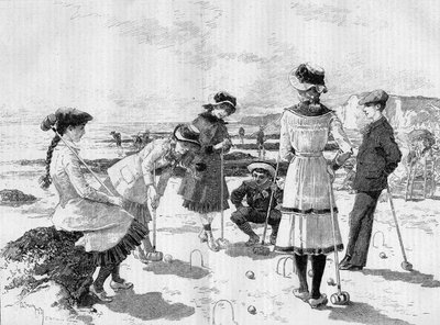 Children Playing Croquet on the Beach. Engraving by Adrien Marie in 