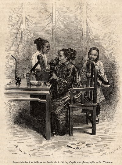 Chinese lady has her toilet (engraving after A. Marie
