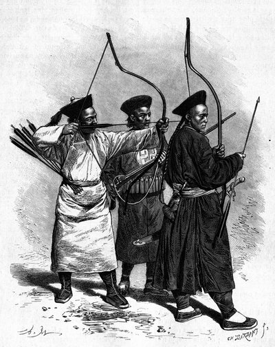 Portraits of Three Chinese Archers in Traditional Costume by Adrien Emmanuel Marie