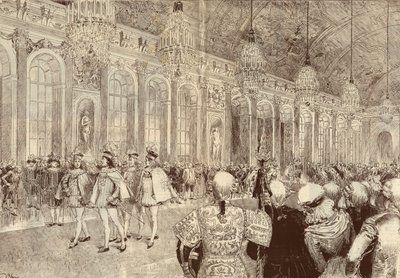 The procession of the knights of the Order of the Holy Spirit in the ice gallery of the castle of Versailles on the day of Pentecost in 1789 by Adrien Emmanuel Marie